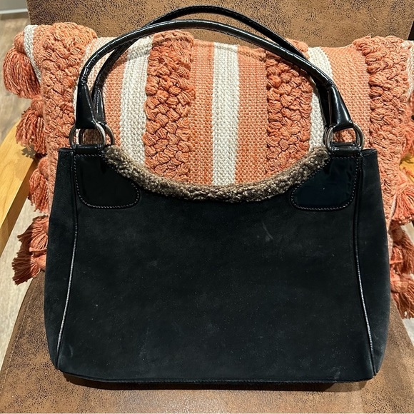 Stuart Weitzman Vintage Black Suede Shearling Shoulder Bag Purse 90’s Y2K - Picture 2 of 13